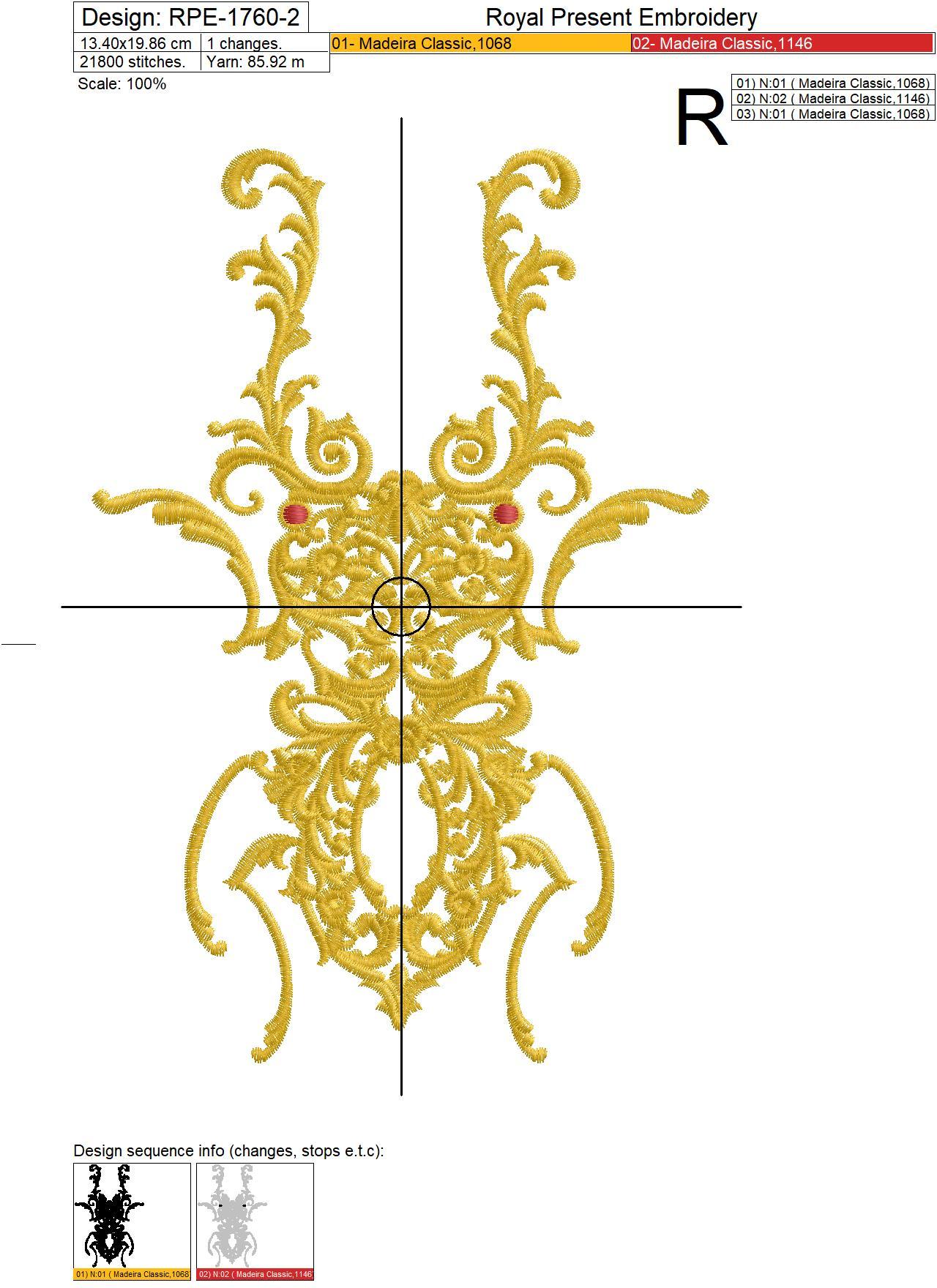 Beetle Deer Versace style Machine Embroidery Design - 6 sizes