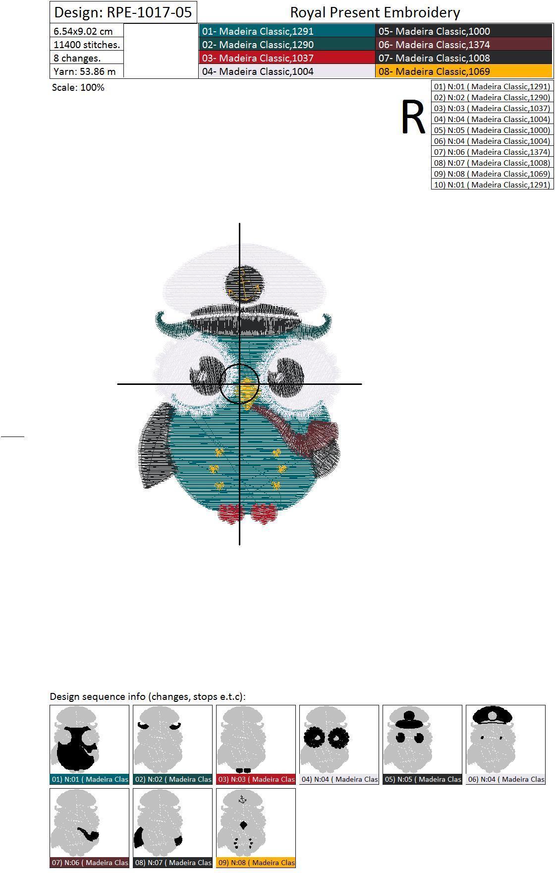 Machine Embroidery Design - Owl Captain 2
