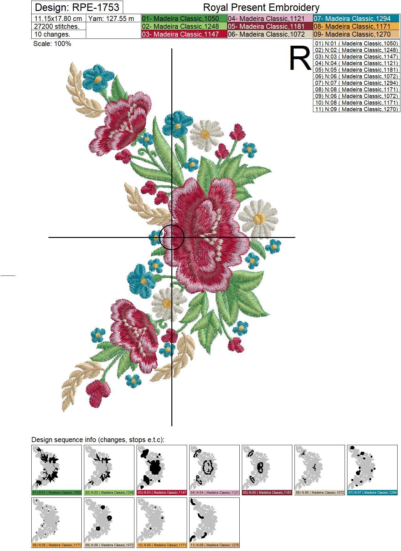 Estonian Ethnic flowers machine embroidery design - 3 sizes