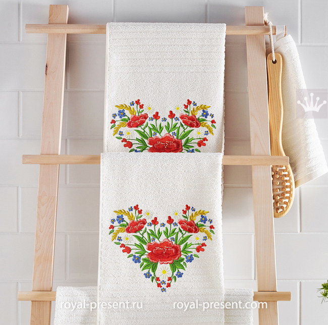 Estonian Ethnic Heart with poppies and spikelets machine embroidery design - 4 sizes RPE-1746