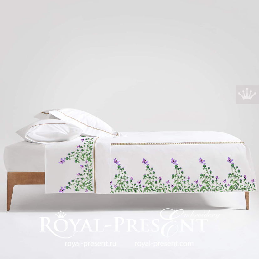 Thistle flowers and butterflies machine embroidery design - 3 sizes