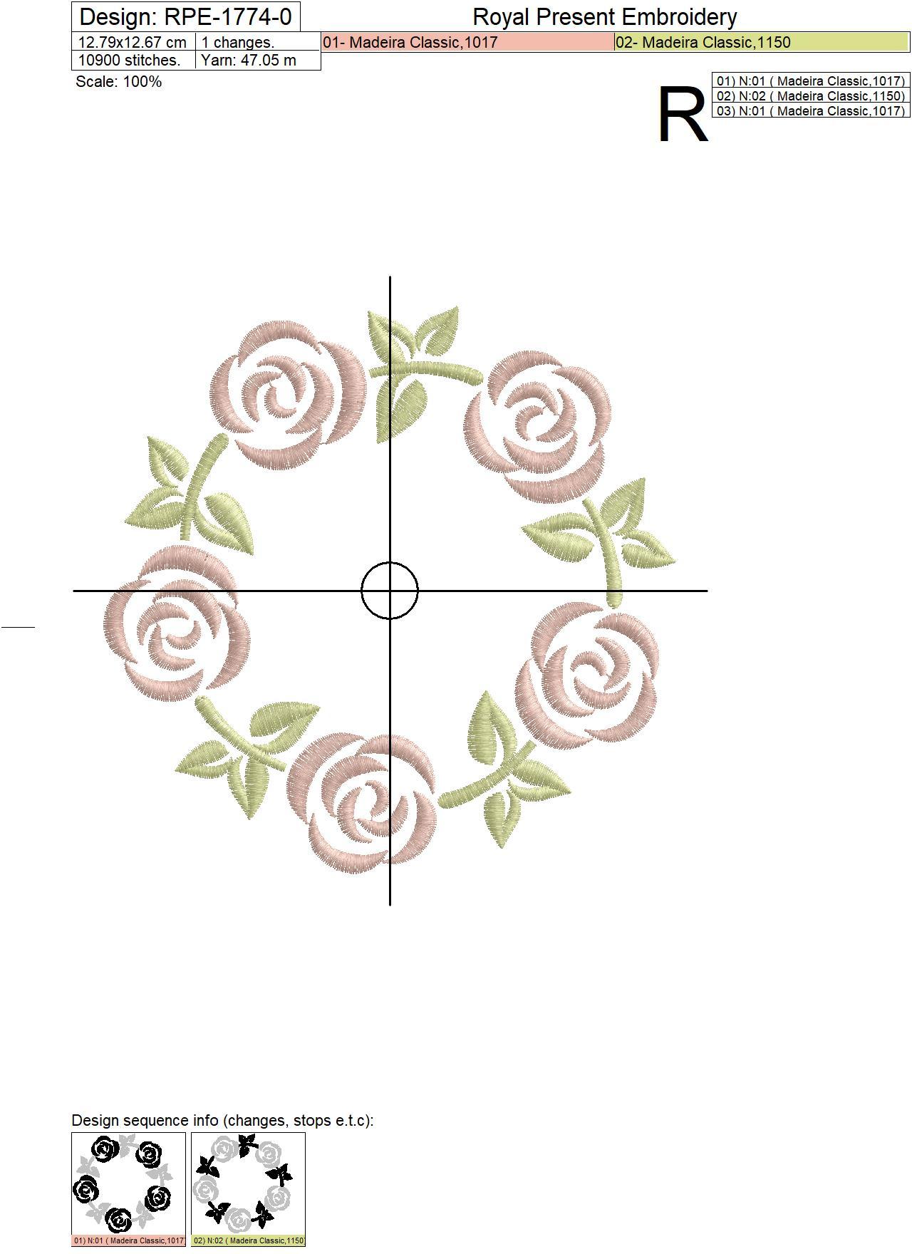 Monogram frame with roses Machine Embroidery Design - 4 sizes