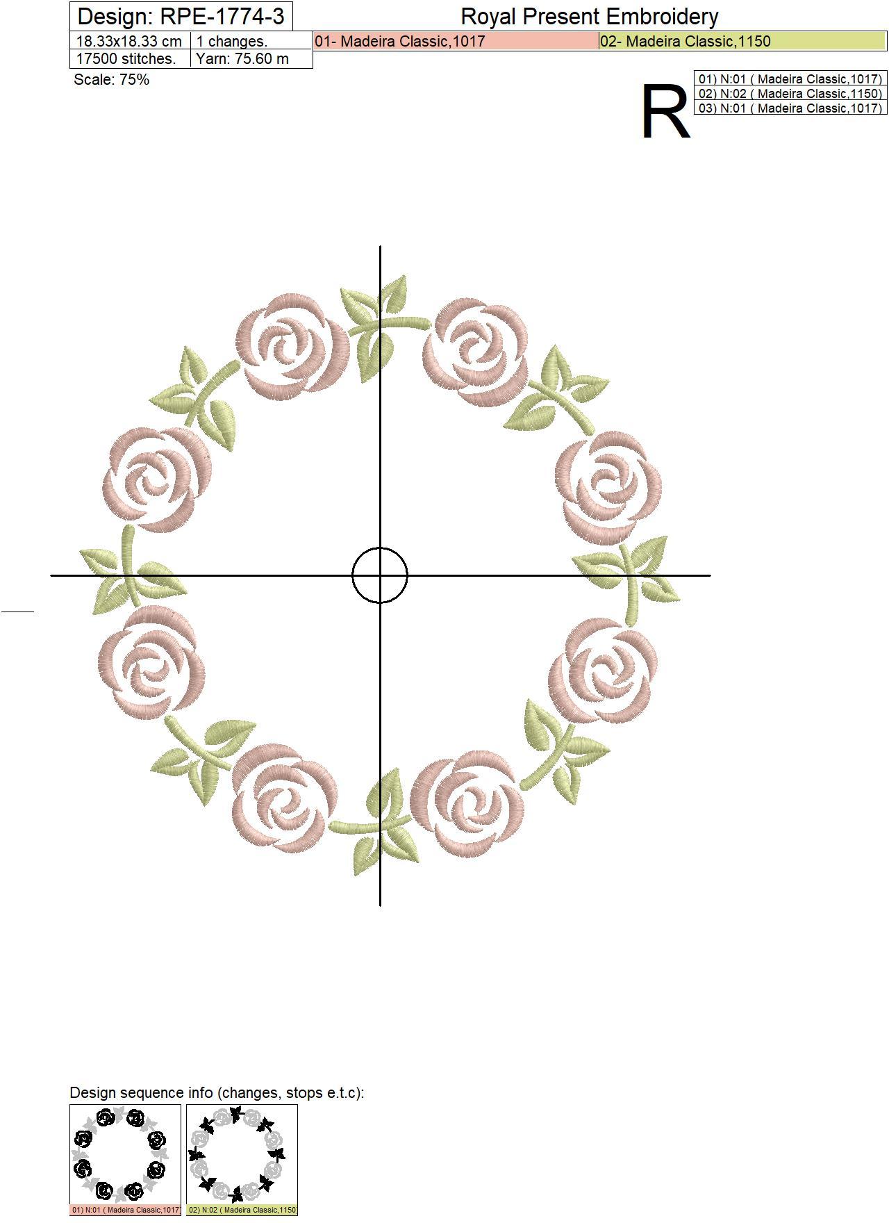 Monogram frame with roses Machine Embroidery Design - 4 sizes