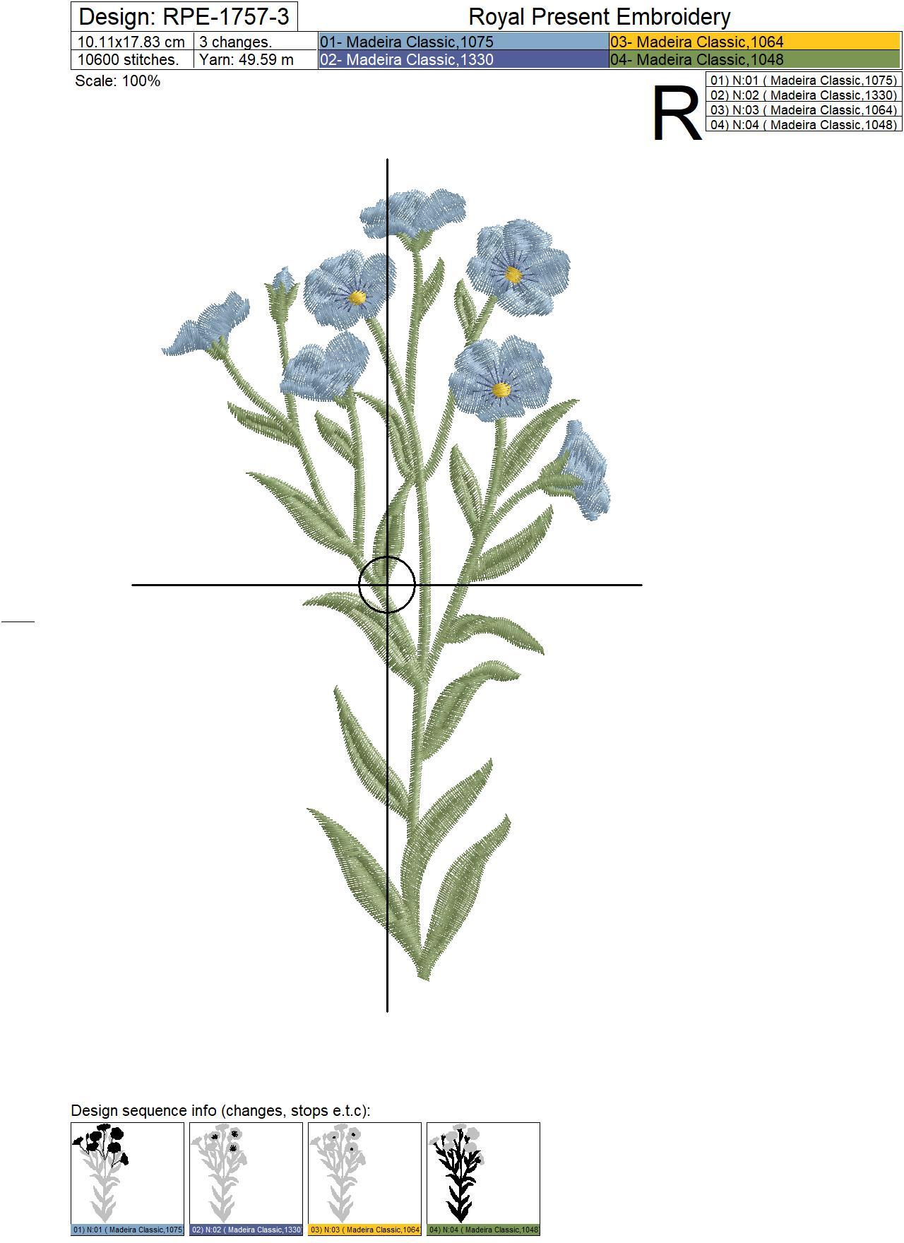 Flax flowers Machine Embroidery Designs - 3 sizes