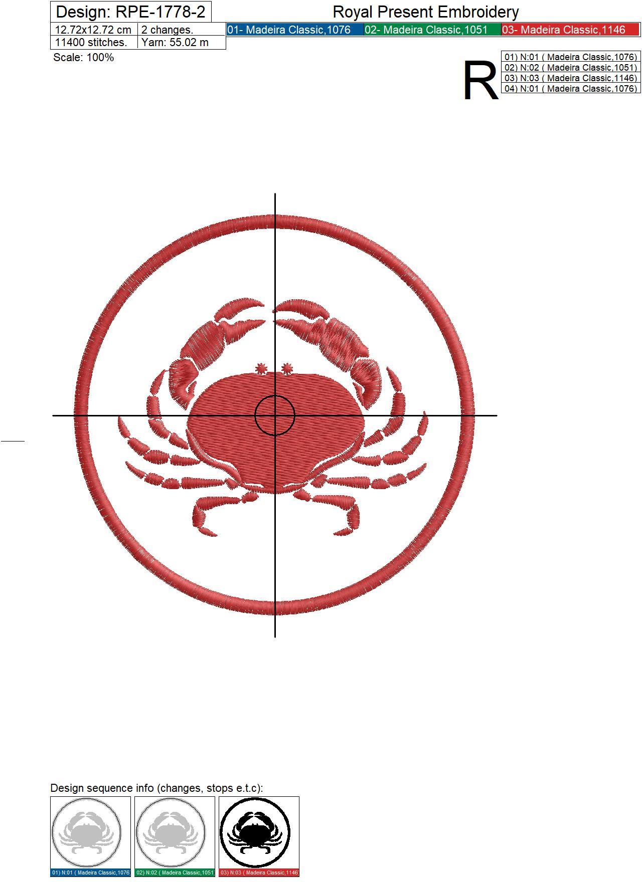 Crab Free applique machine embroidery design - 3 sizes