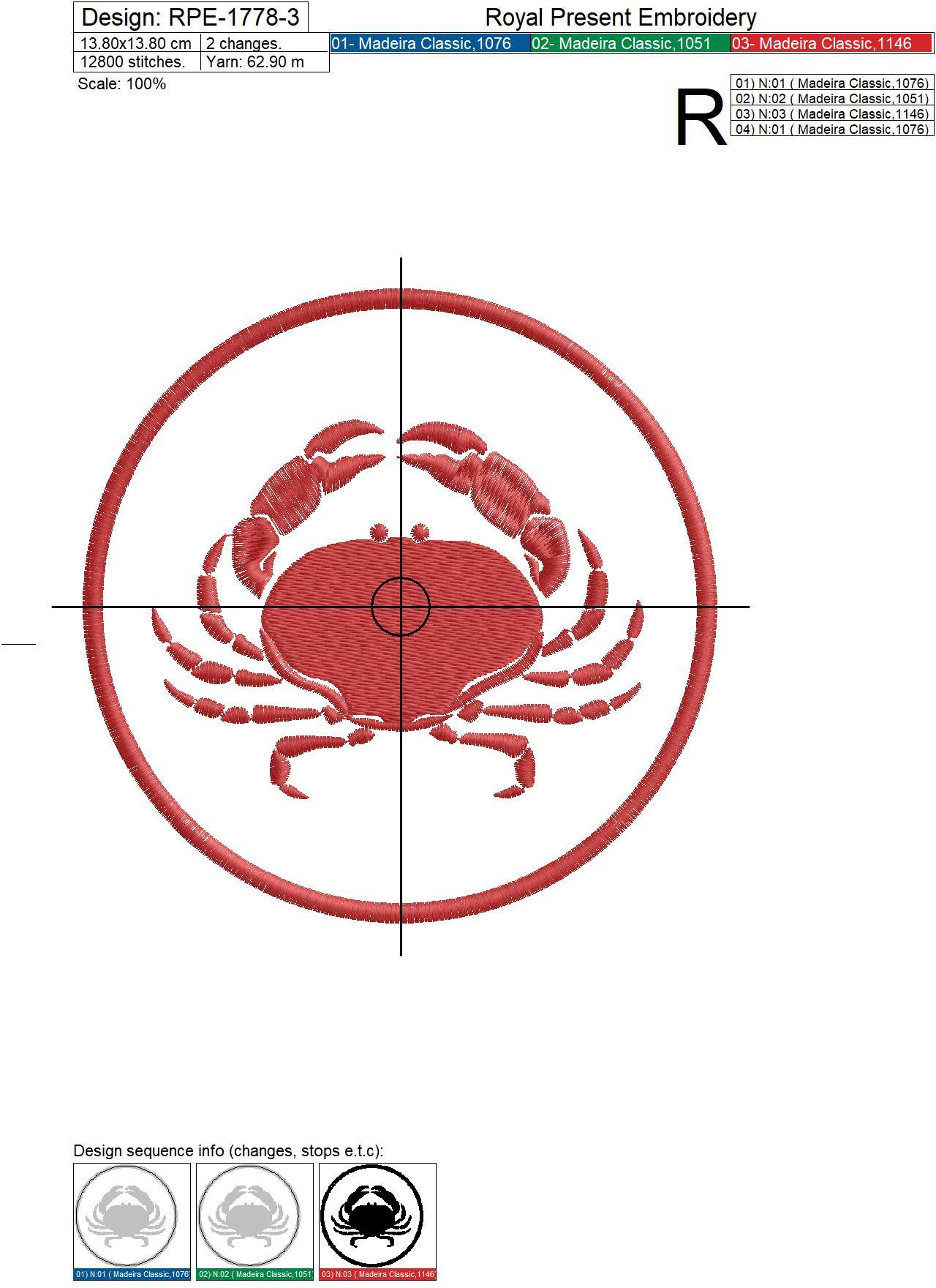 Crab Free applique machine embroidery design - 3 sizes