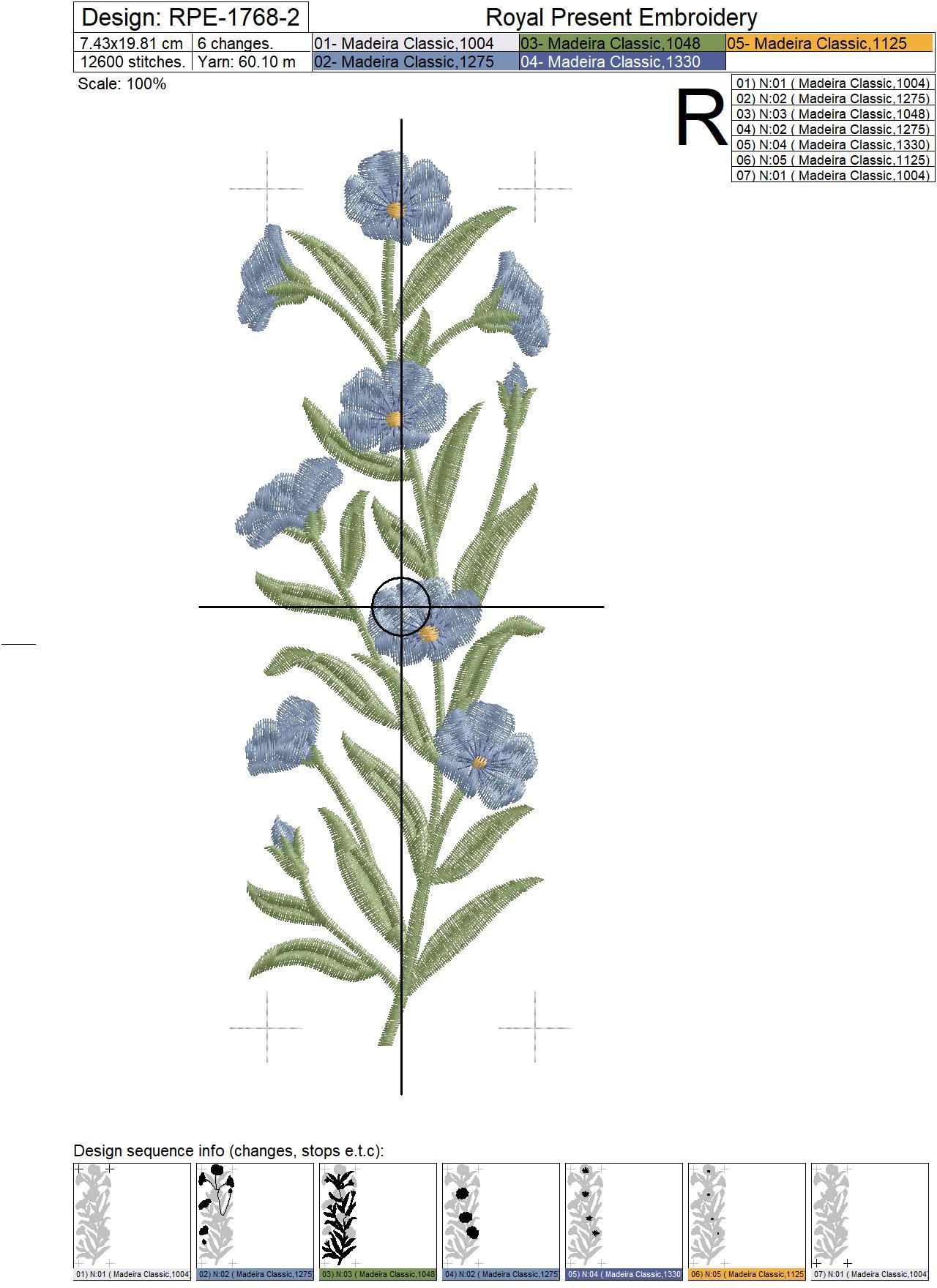 Flax flowers border Machine Embroidery Design - 3 sizes