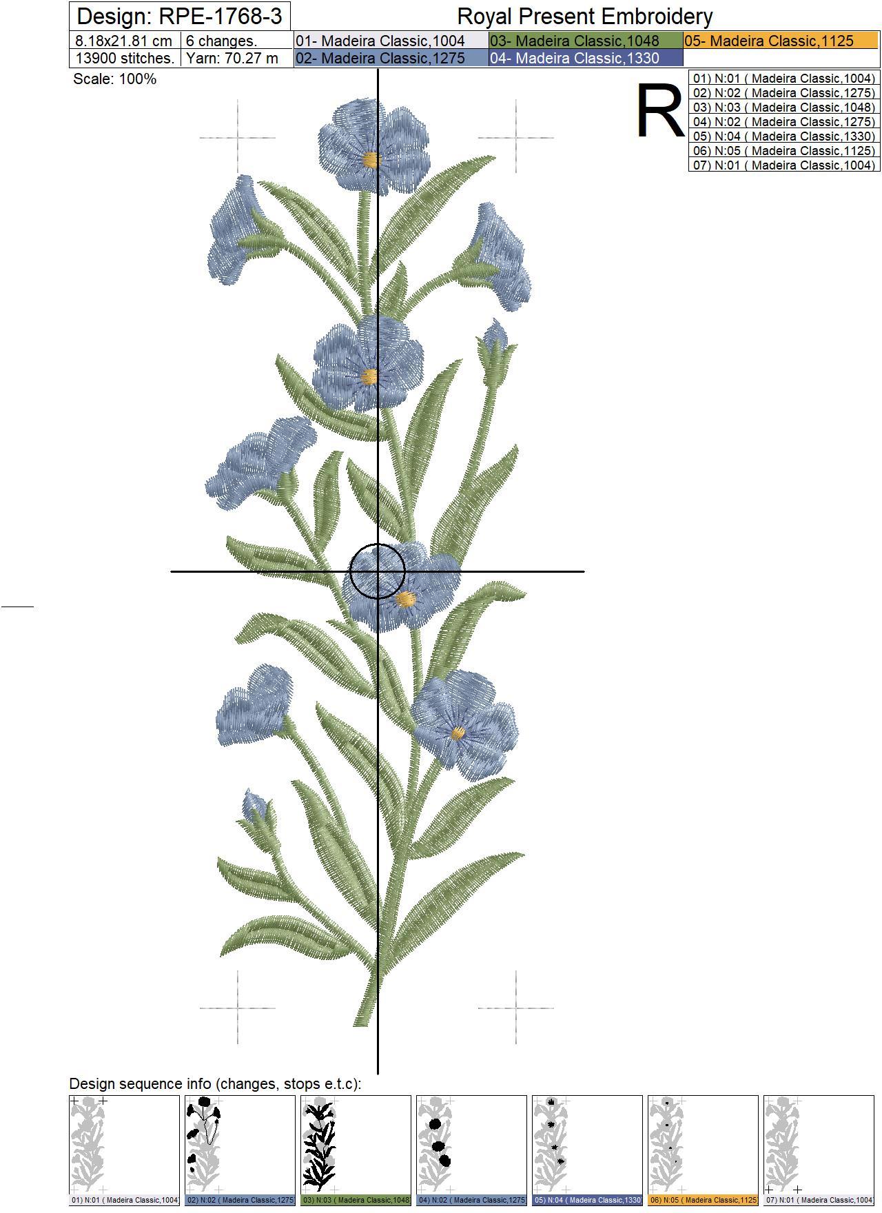 Flax flowers border Machine Embroidery Design - 3 sizes