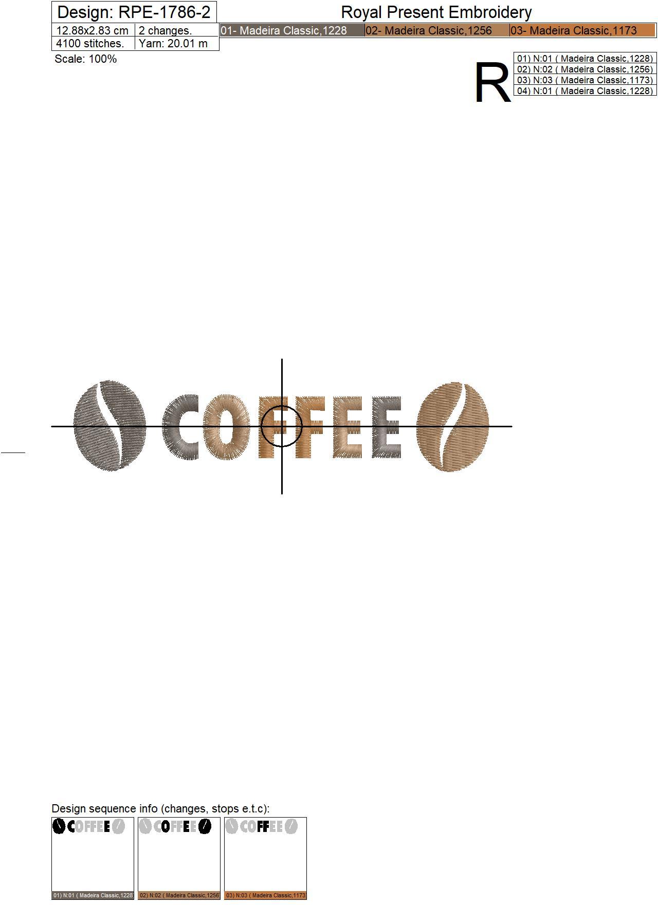 Coffee Text Machine Embroidery Design - 2 sizes