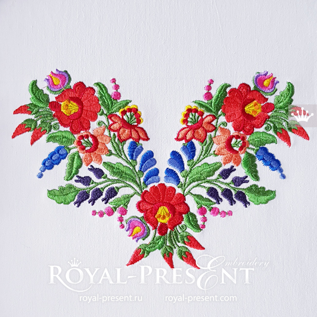 Hungarian folk machine embroidery designs with flowers and paprika - 5 sizes