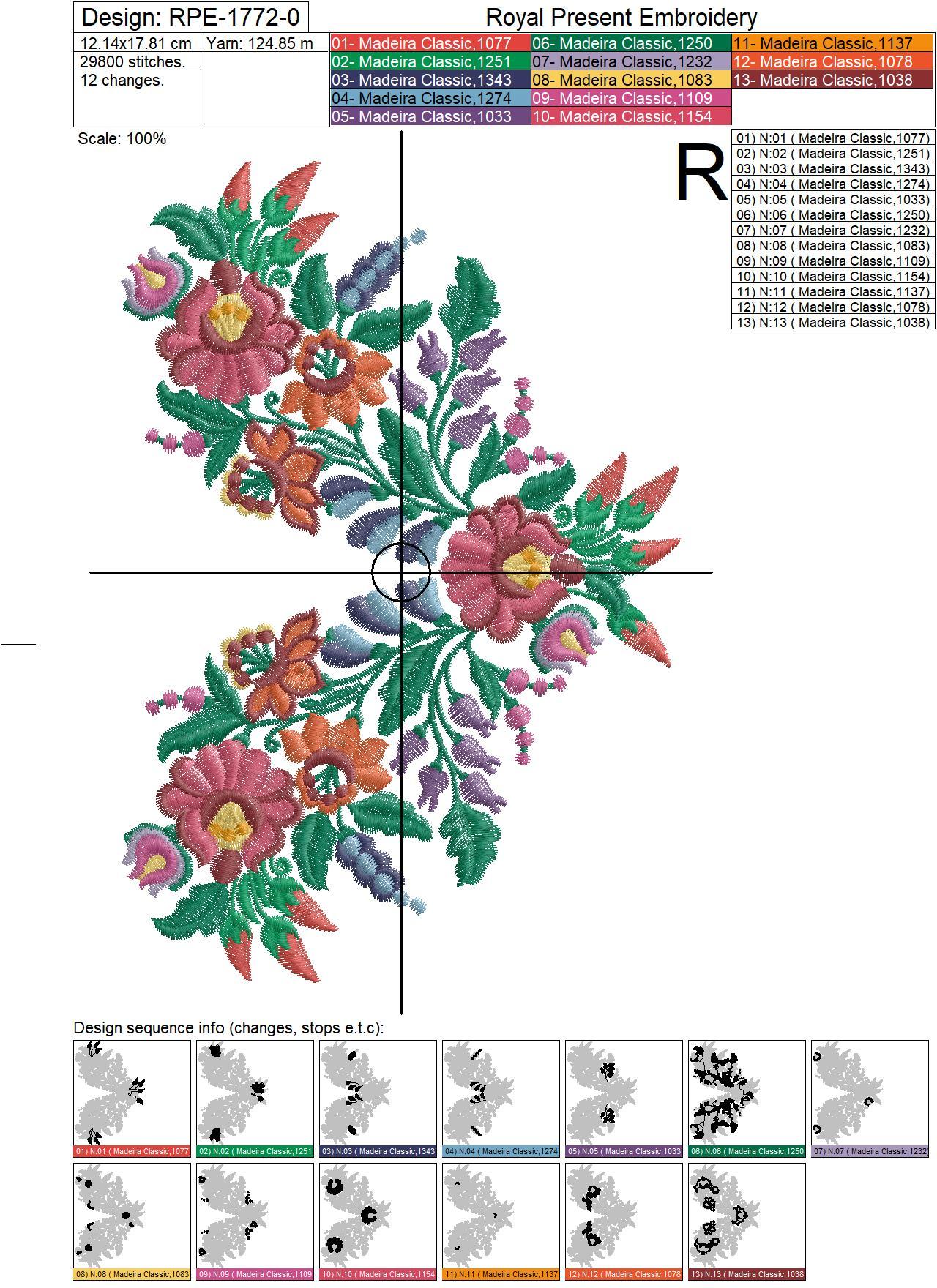 Hungarian folk machine embroidery designs with flowers and paprika - 5 sizes