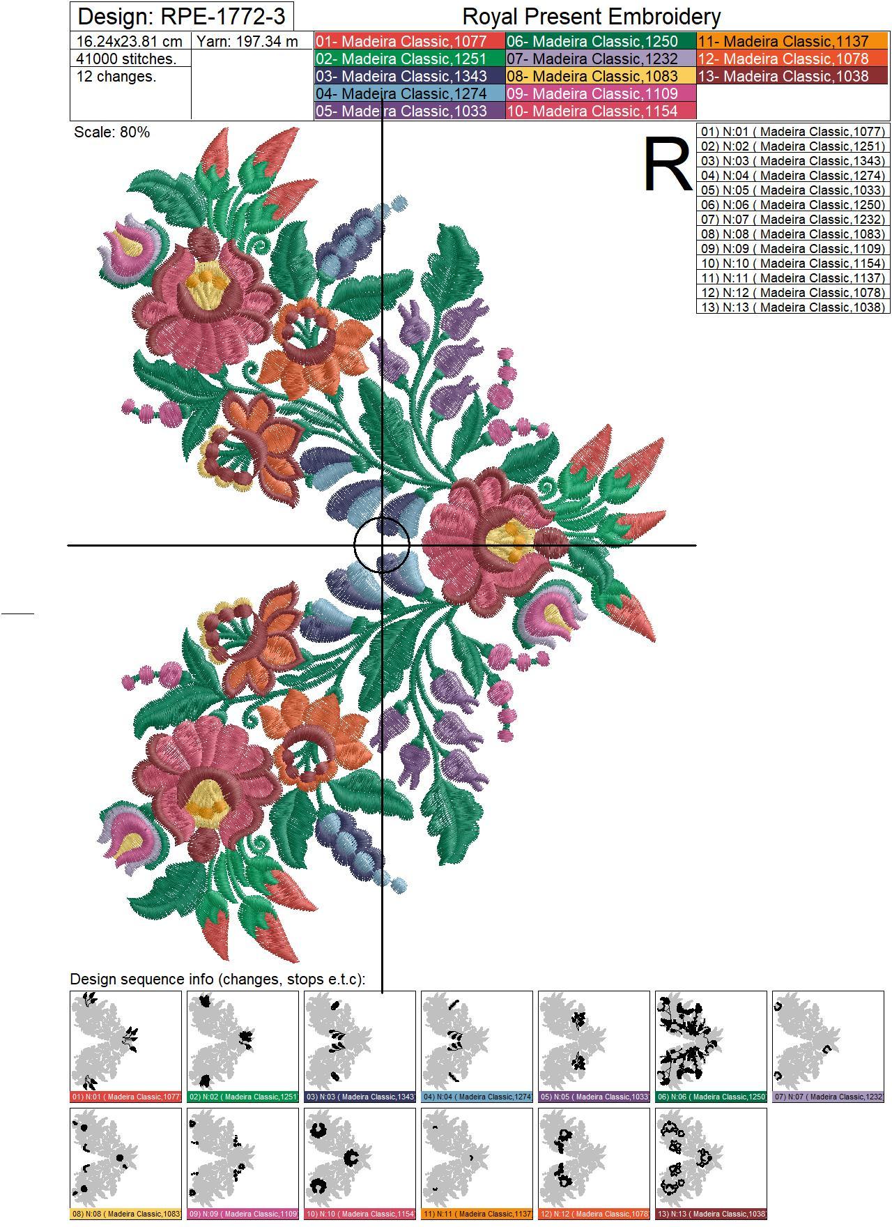 Hungarian folk machine embroidery designs with flowers and paprika - 5 sizes