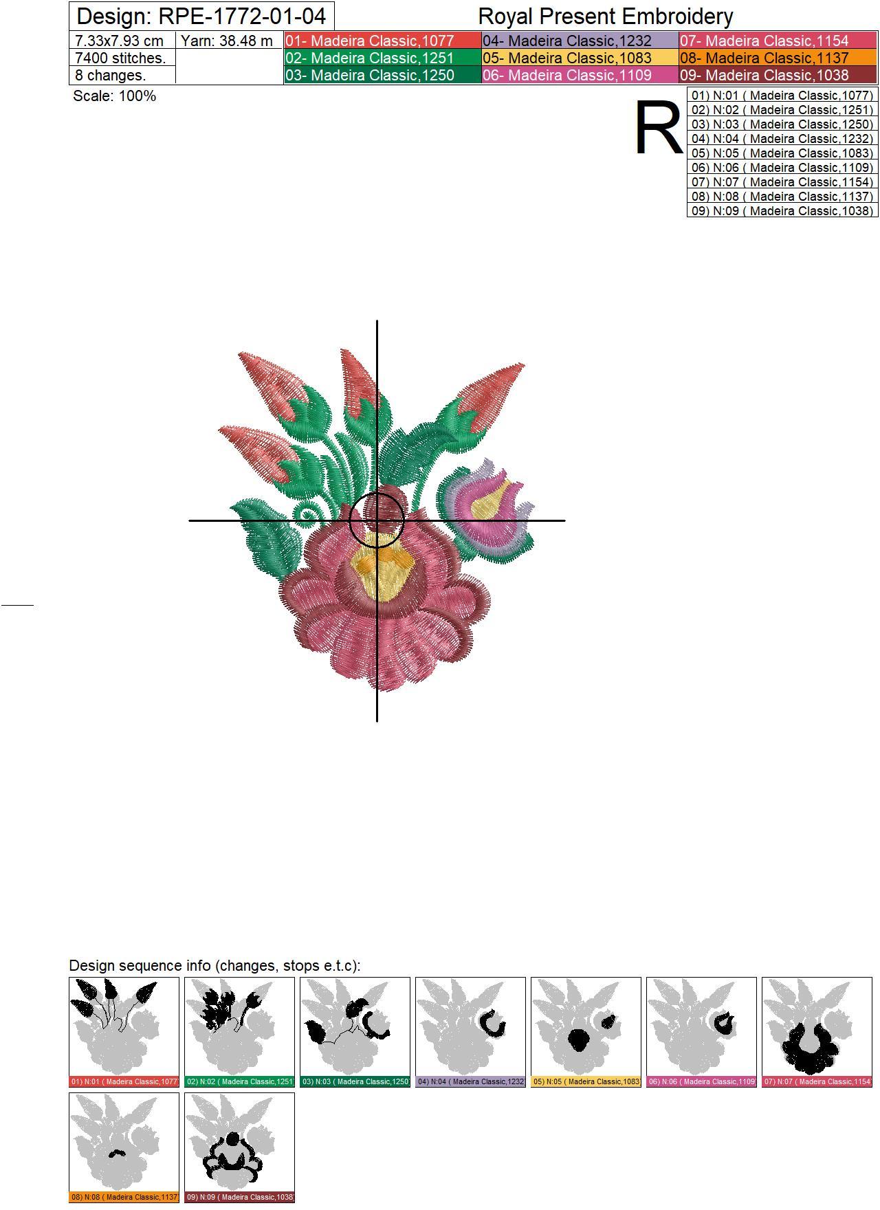 Hungarian folk machine embroidery designs with flowers and paprika - 5 sizes