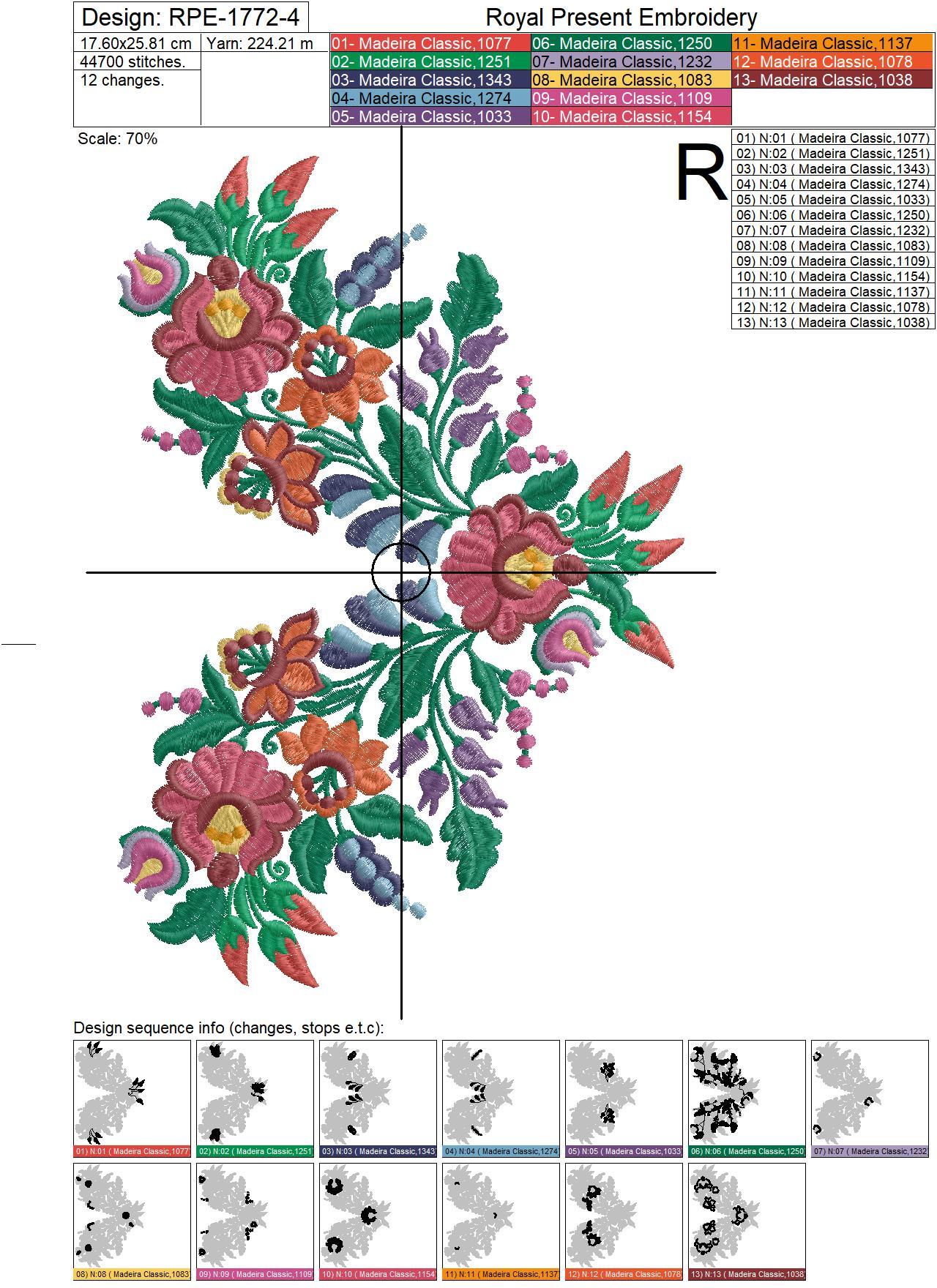 Hungarian folk machine embroidery designs with flowers and paprika - 5 sizes