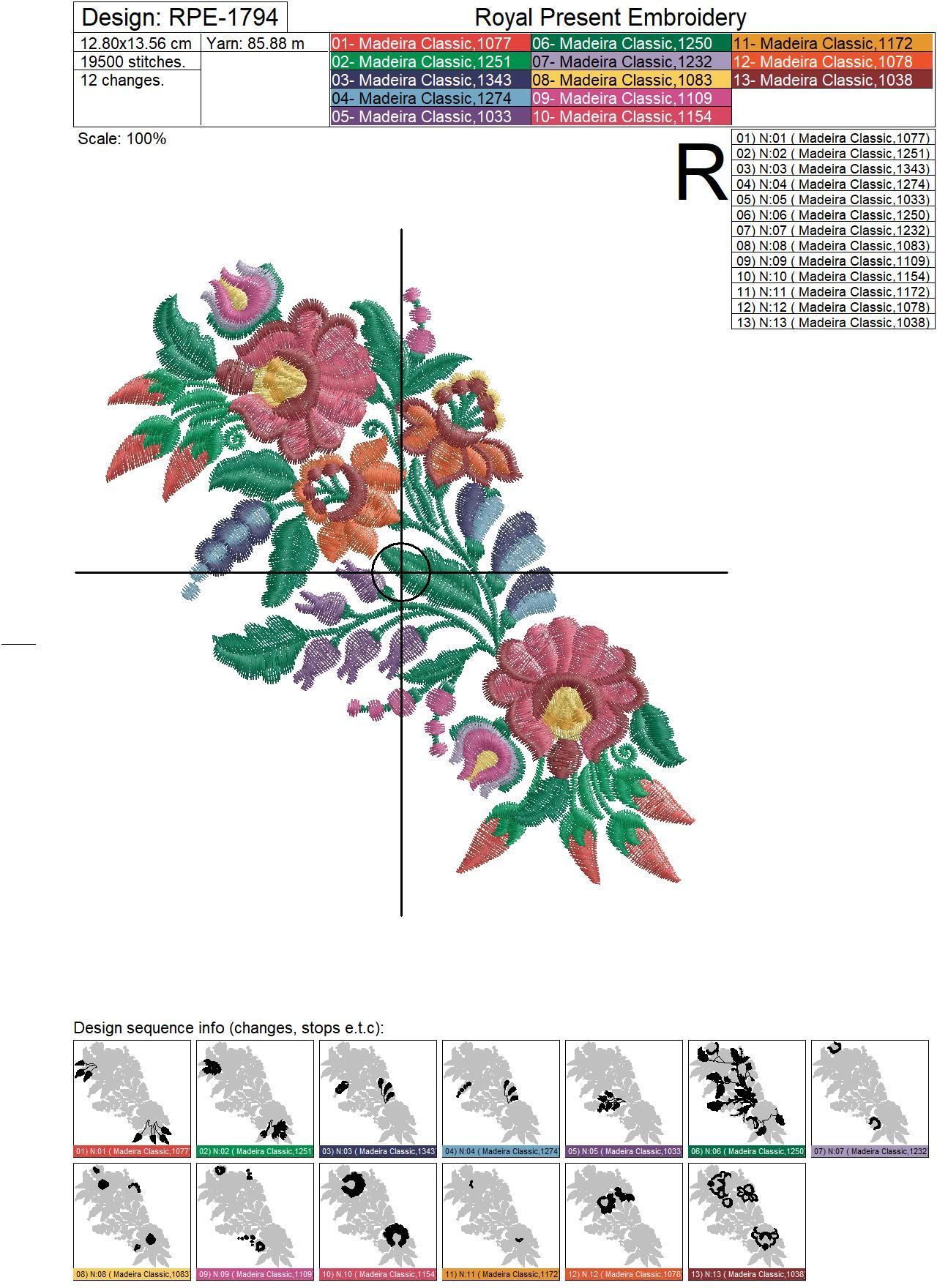 Hungarian folk art embroidery design with flowers and paprika - 4 sizes