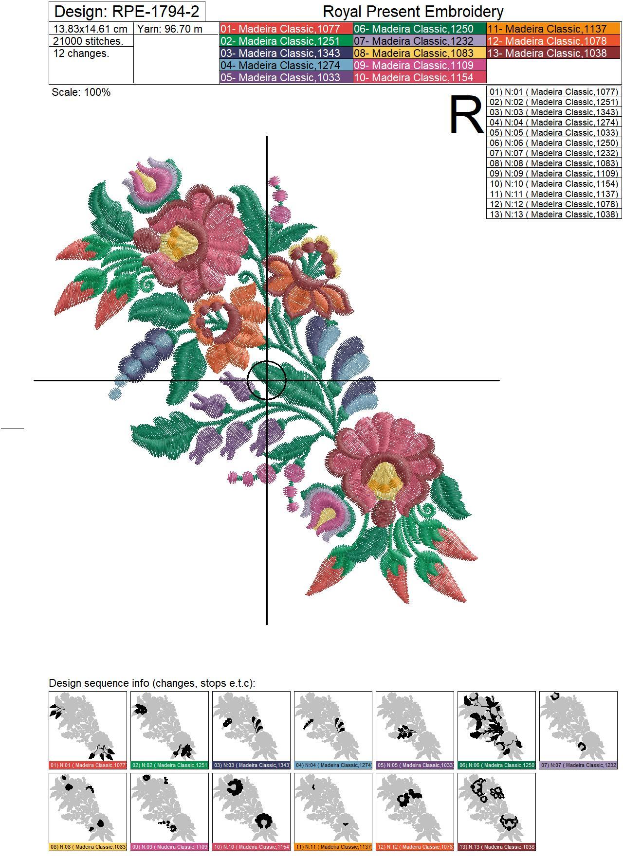Hungarian folk art embroidery design with flowers and paprika - 4 sizes