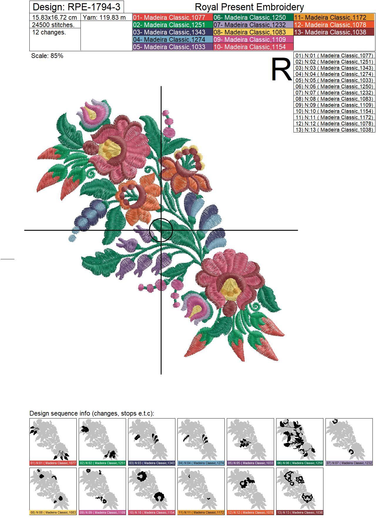 Hungarian folk art embroidery design with flowers and paprika - 4 sizes