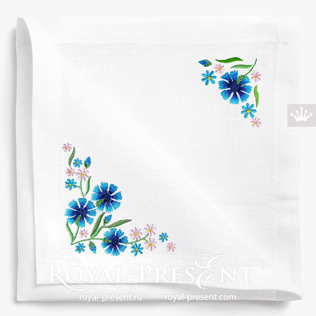 Cornflowers Corners Machine Embroidery Designs - 3 sizes RPE-1793