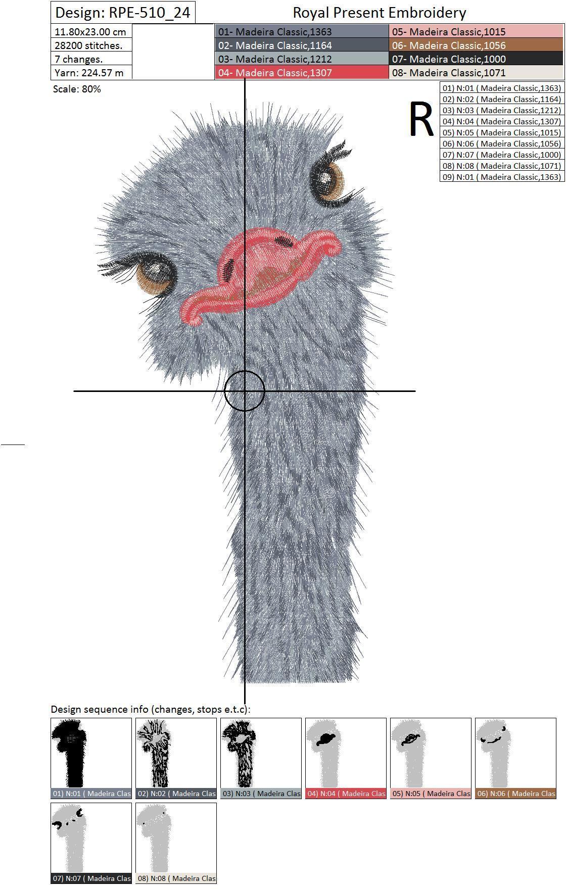 Machine Embroidery Design Ostrich - 2 sizes