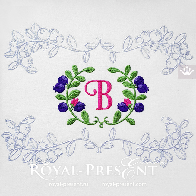 Elegant frame with blueberries Machine Embroidery Designs - 2 sizes RPE-1799