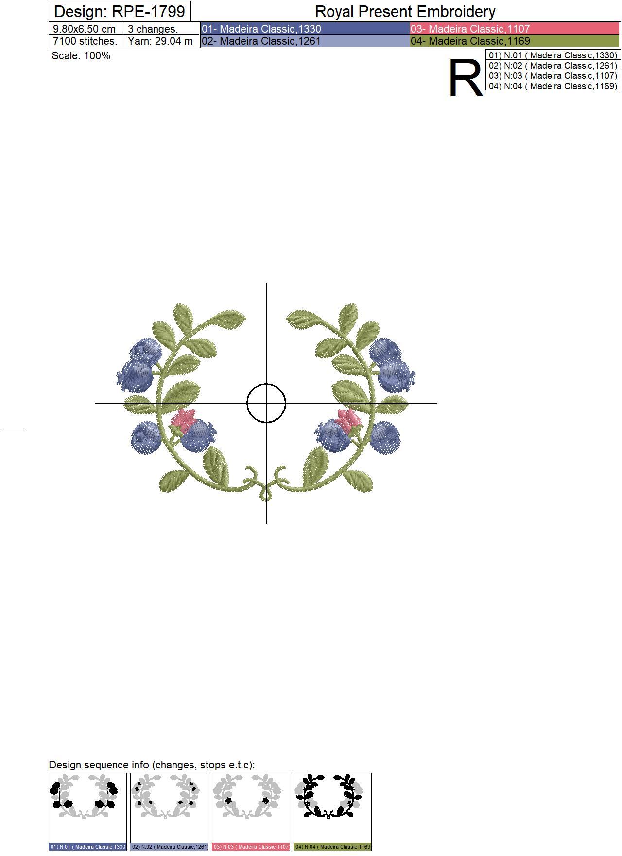 Elegant frame with blueberries Machine Embroidery Designs - 2 sizes
