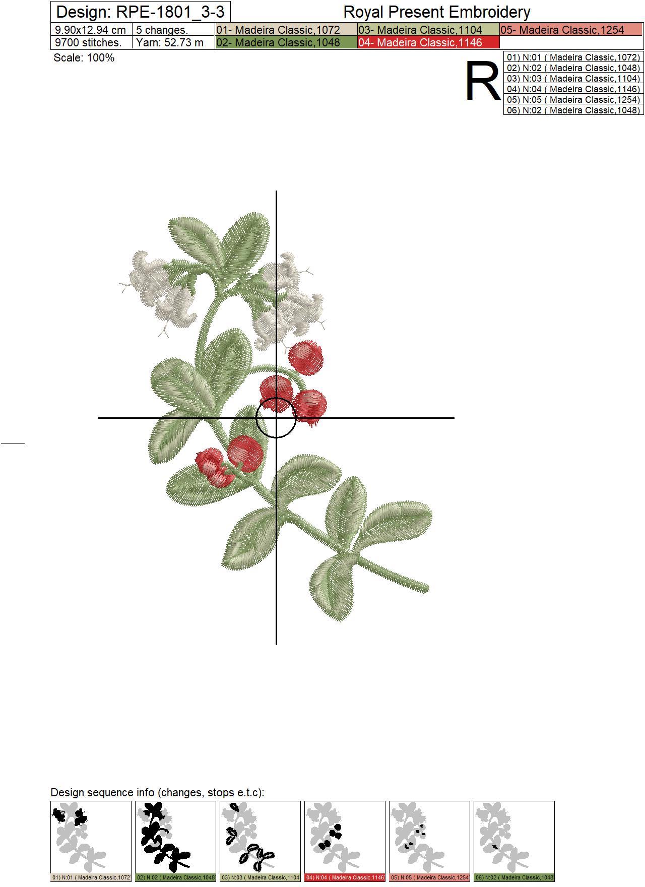 Lingonberry berries Machine Embroidery Designs - 3 sizes