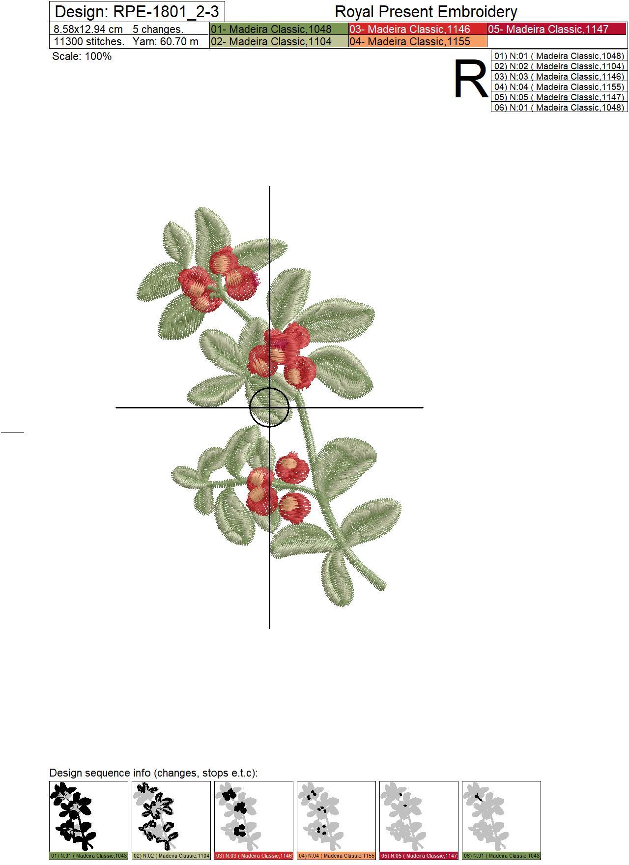 Lingonberry berries Machine Embroidery Designs - 3 sizes