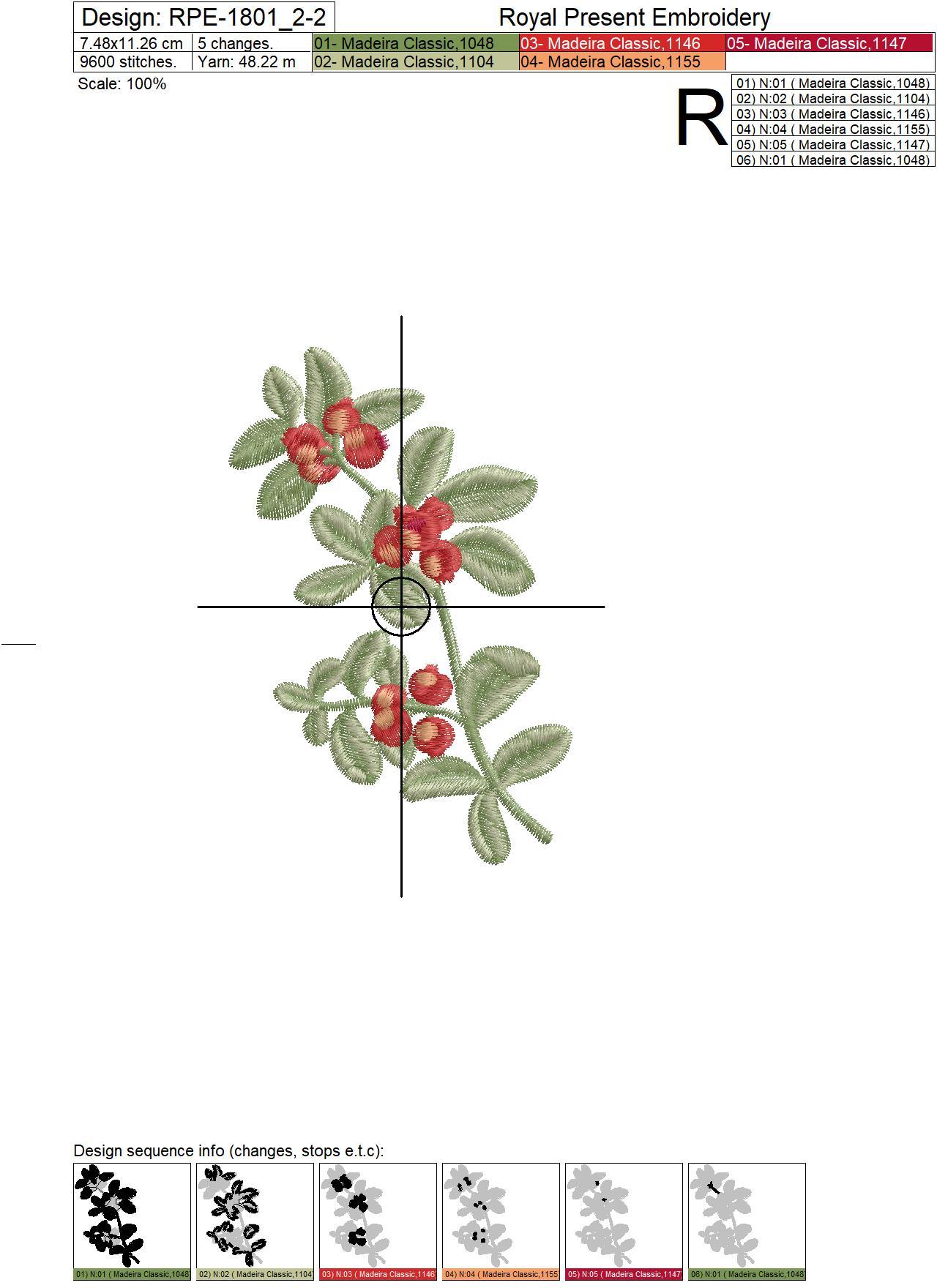 Lingonberry berries Machine Embroidery Designs - 3 sizes