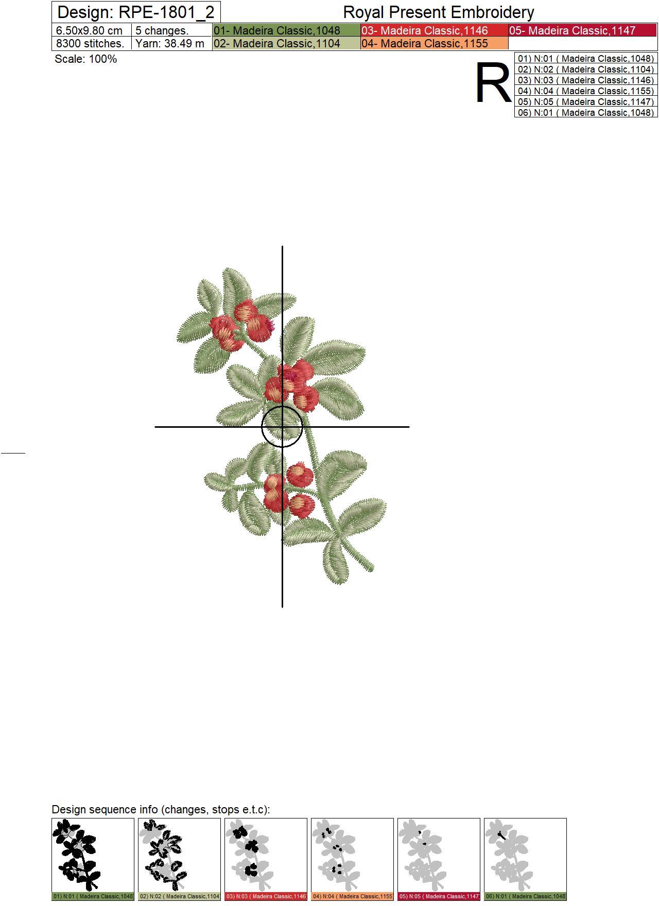 Lingonberry berries Machine Embroidery Designs - 3 sizes
