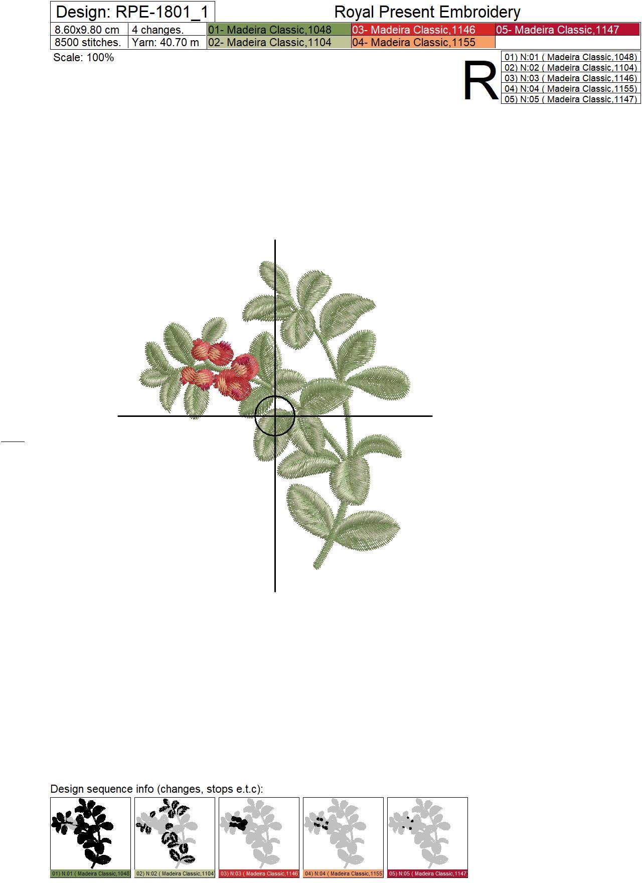 Lingonberry berries Machine Embroidery Designs - 3 sizes