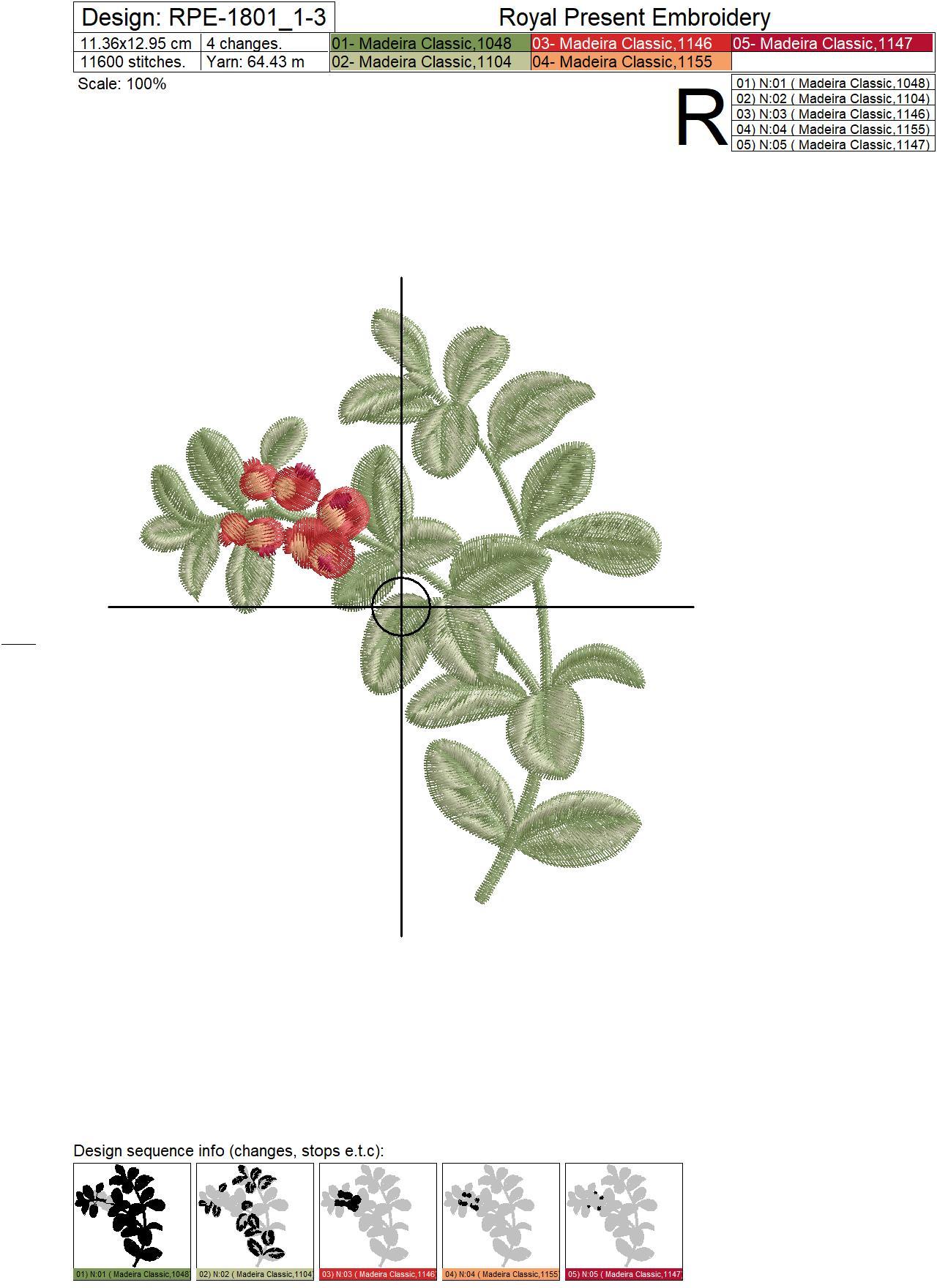 Lingonberry berries Machine Embroidery Designs - 3 sizes