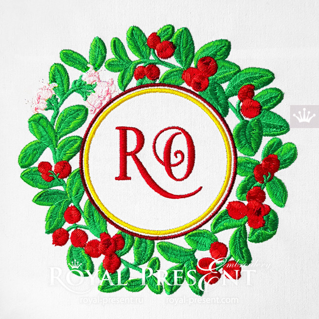 Lingonberry berries round frame Machine Embroidery Design - 4 sizes RPE-1802