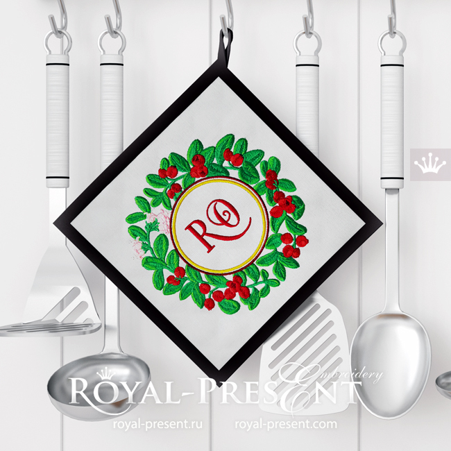 Lingonberry berries round frame Machine Embroidery Design - 4 sizes