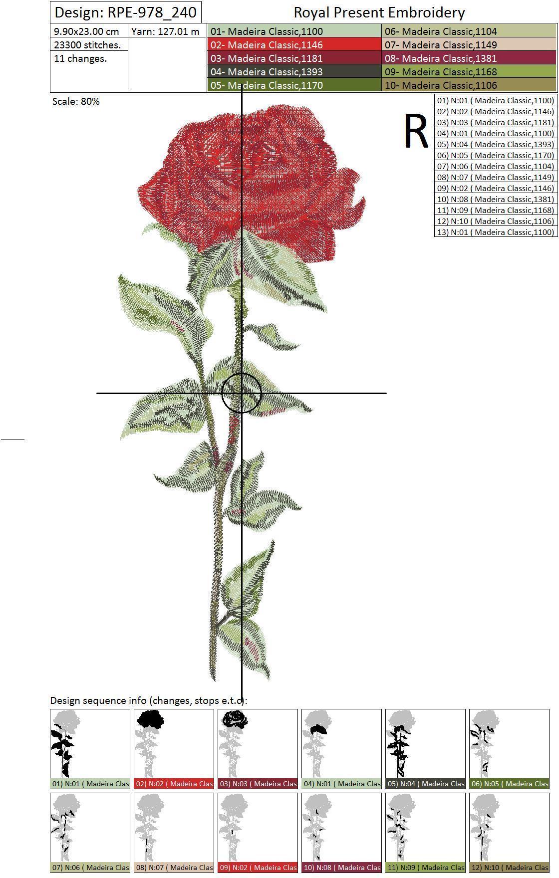Large Red Rose Machine Embroidery Design - 3 sizes