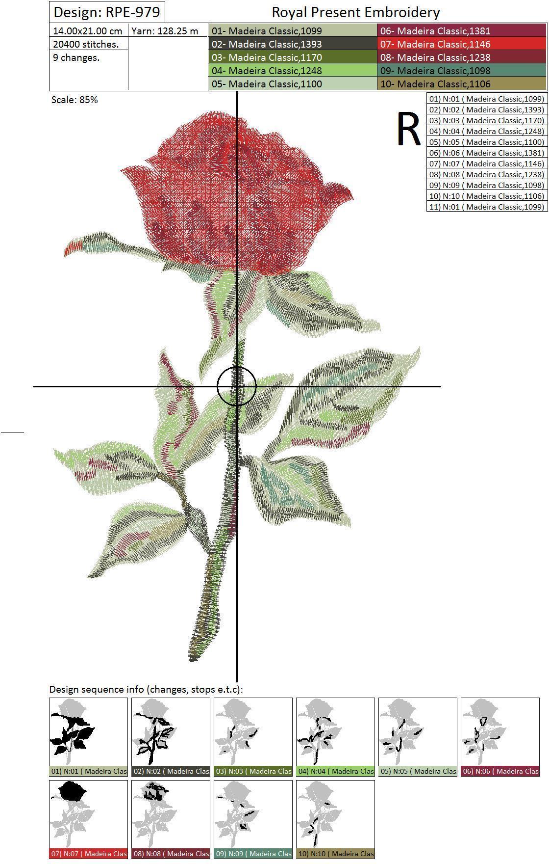 Beautiful Red Rose Machine Embroidery Design - 4 sizes