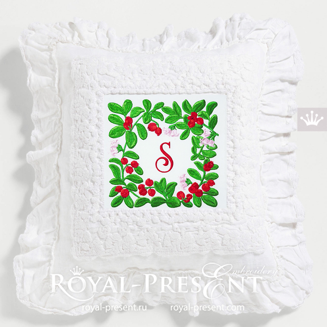 Lingonberry Botanical square frame Machine Embroidery Design - 3 sizes
