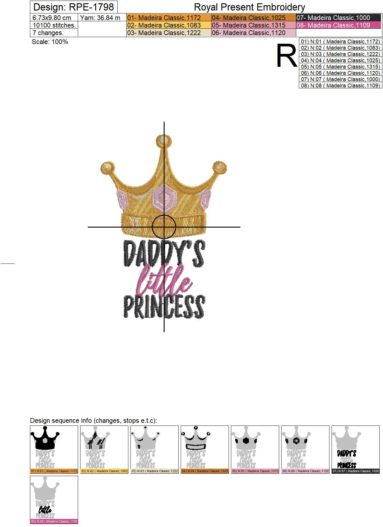 Deddys Little Princess Machine Embroidery Design - 3 sizes