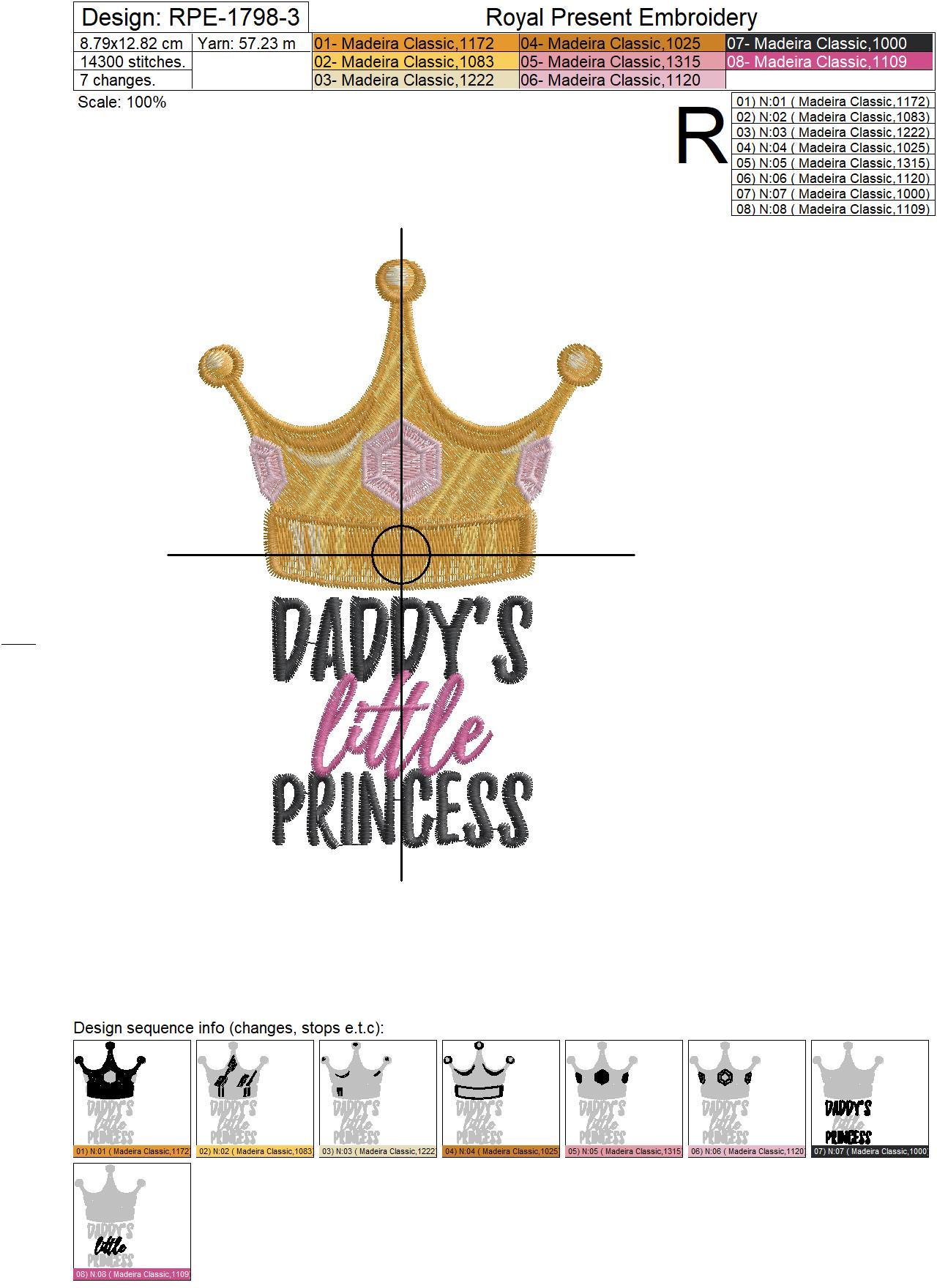 Deddys Little Princess Machine Embroidery Design - 3 sizes