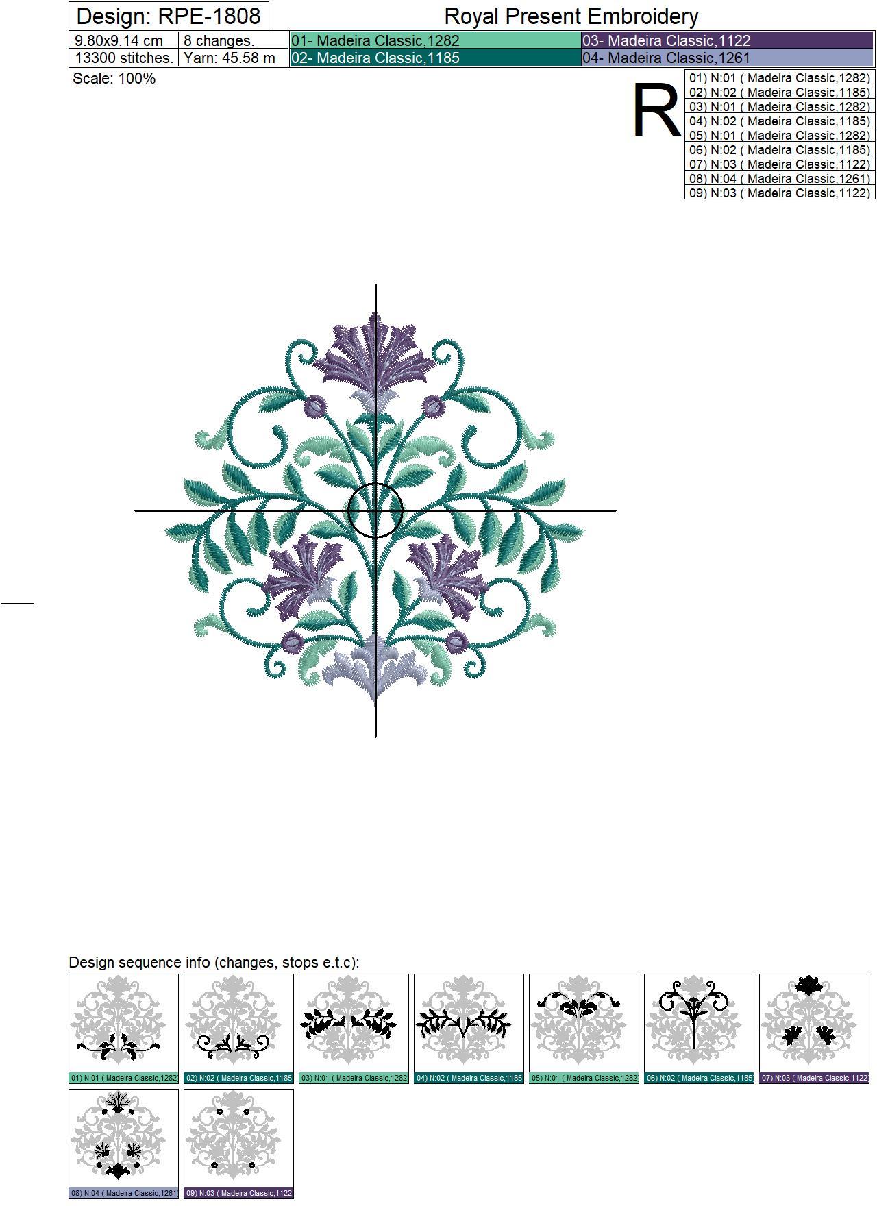 Oriental pattern Machine Embroidery Design - 3 sizes