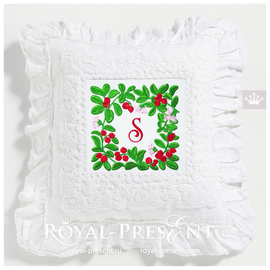 Lingonberry Botanical square frame Machine Embroidery Design - 3 sizes RPE-1804