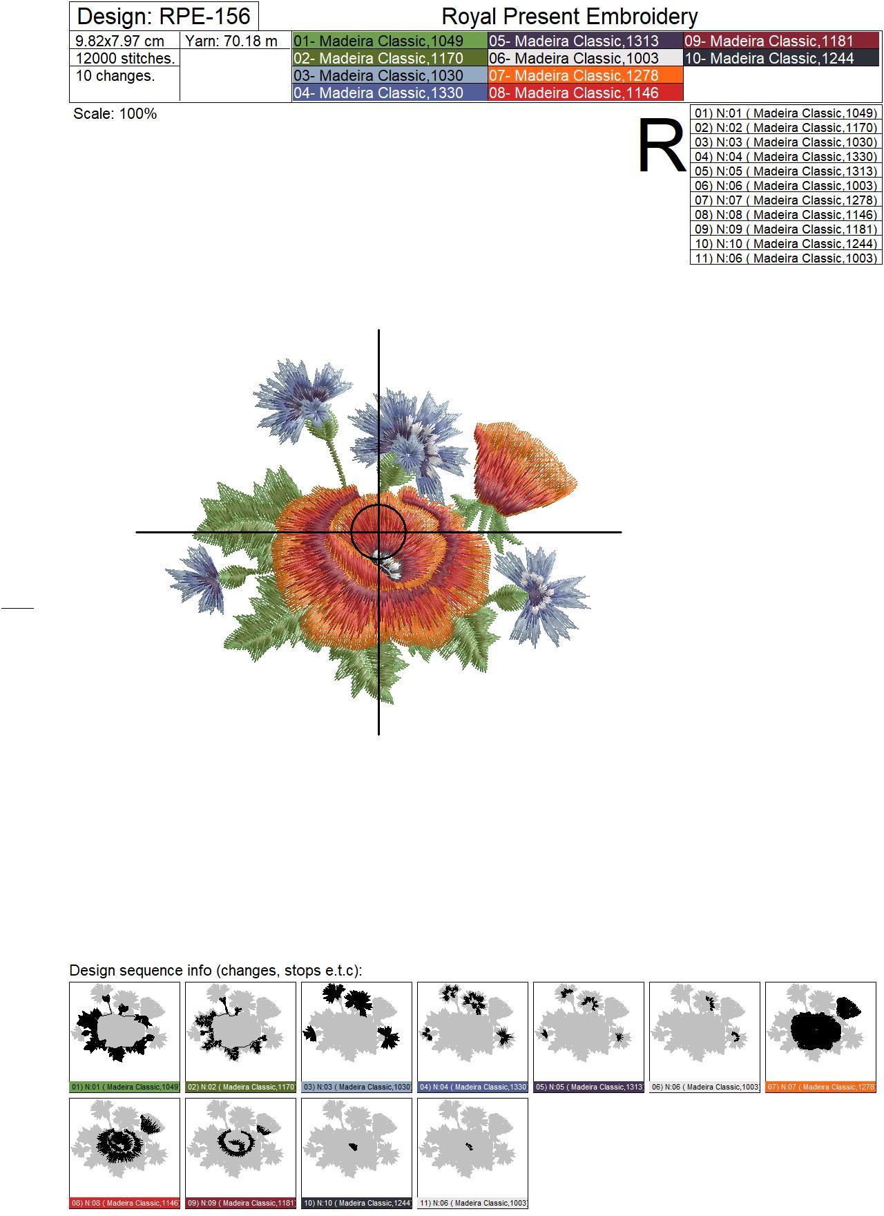 Machine Embroidery Design Poppies and cornflowers - 2 sizes