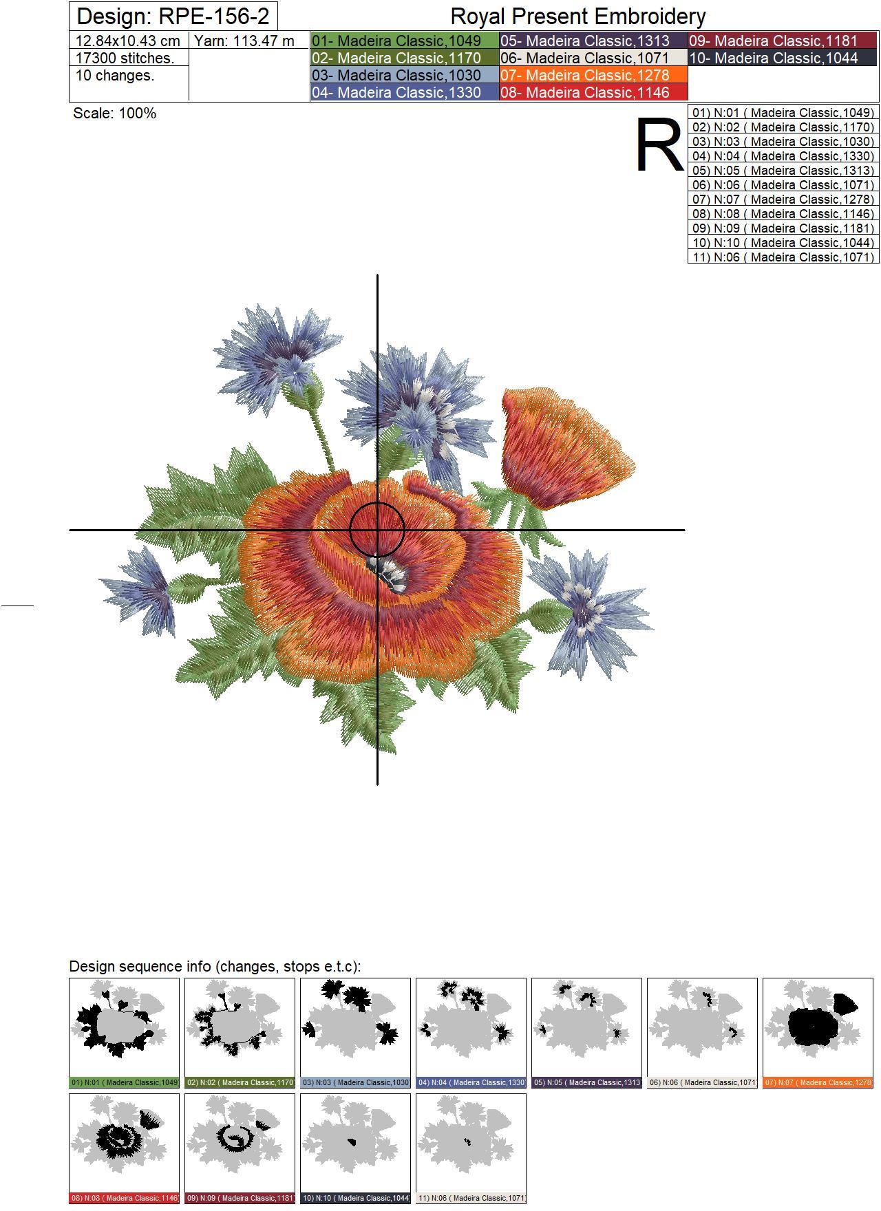 Machine Embroidery Design Poppies and cornflowers - 2 sizes