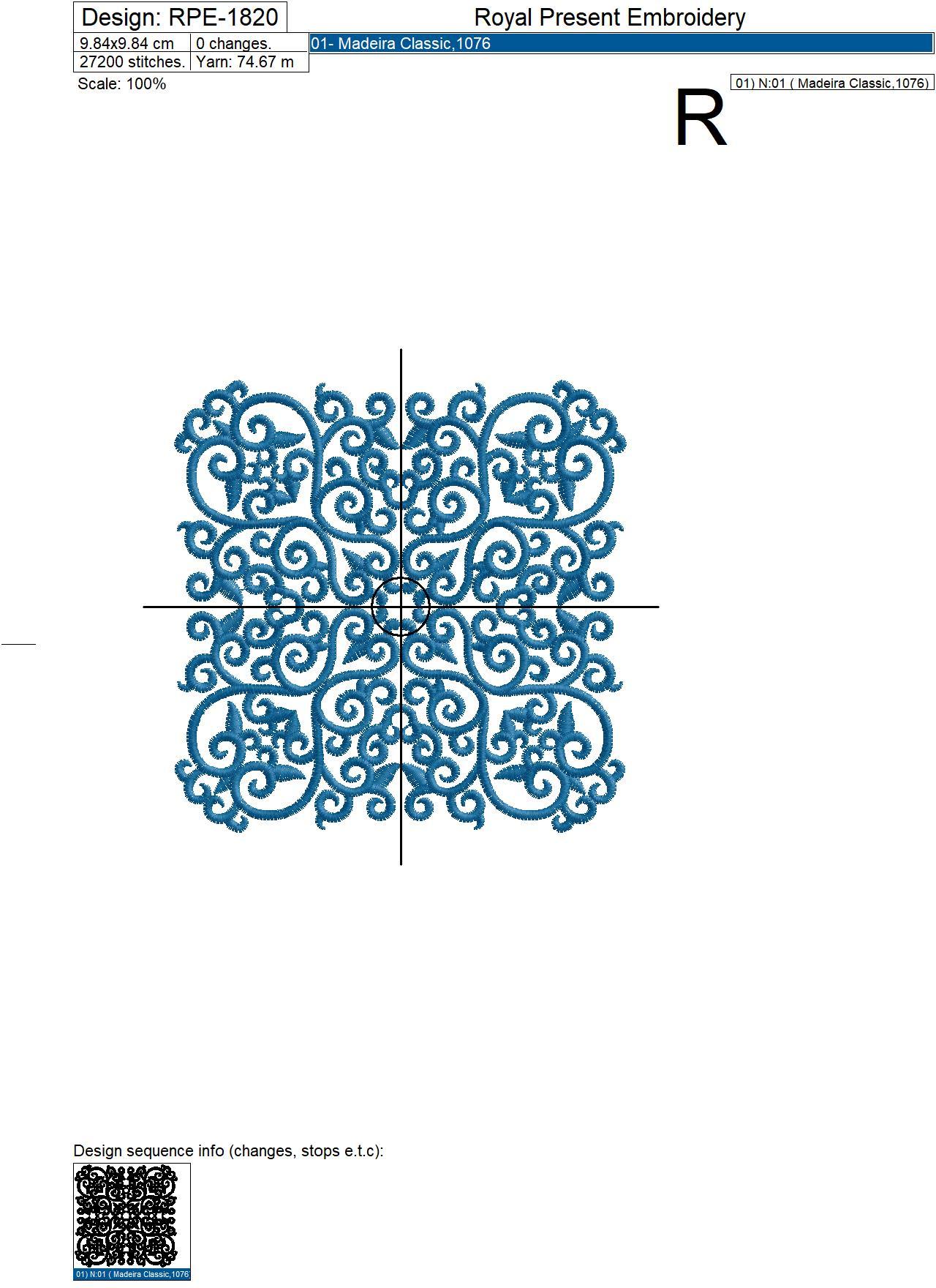 Square Floral Pattern machine embroidery design - 4 sizes
