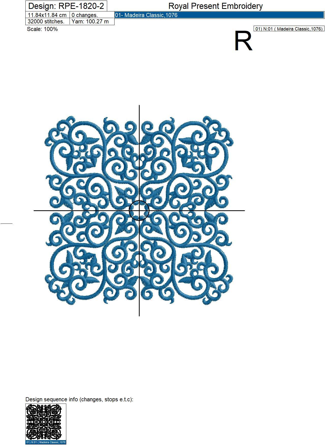 Square Floral Pattern machine embroidery design - 4 sizes