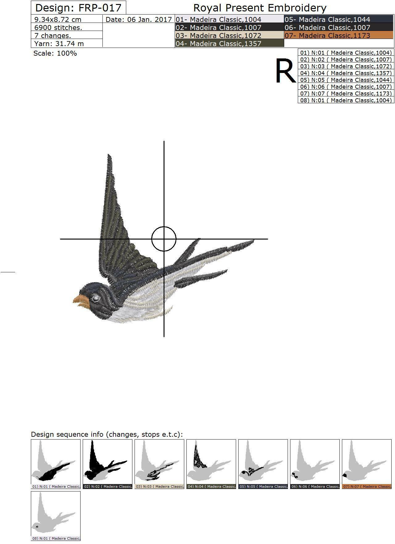 Black Swallow Machine Embroidery Design