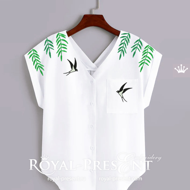 Leaves and swallow Machine Embroidery Designs - 2 sizes PRE-1841