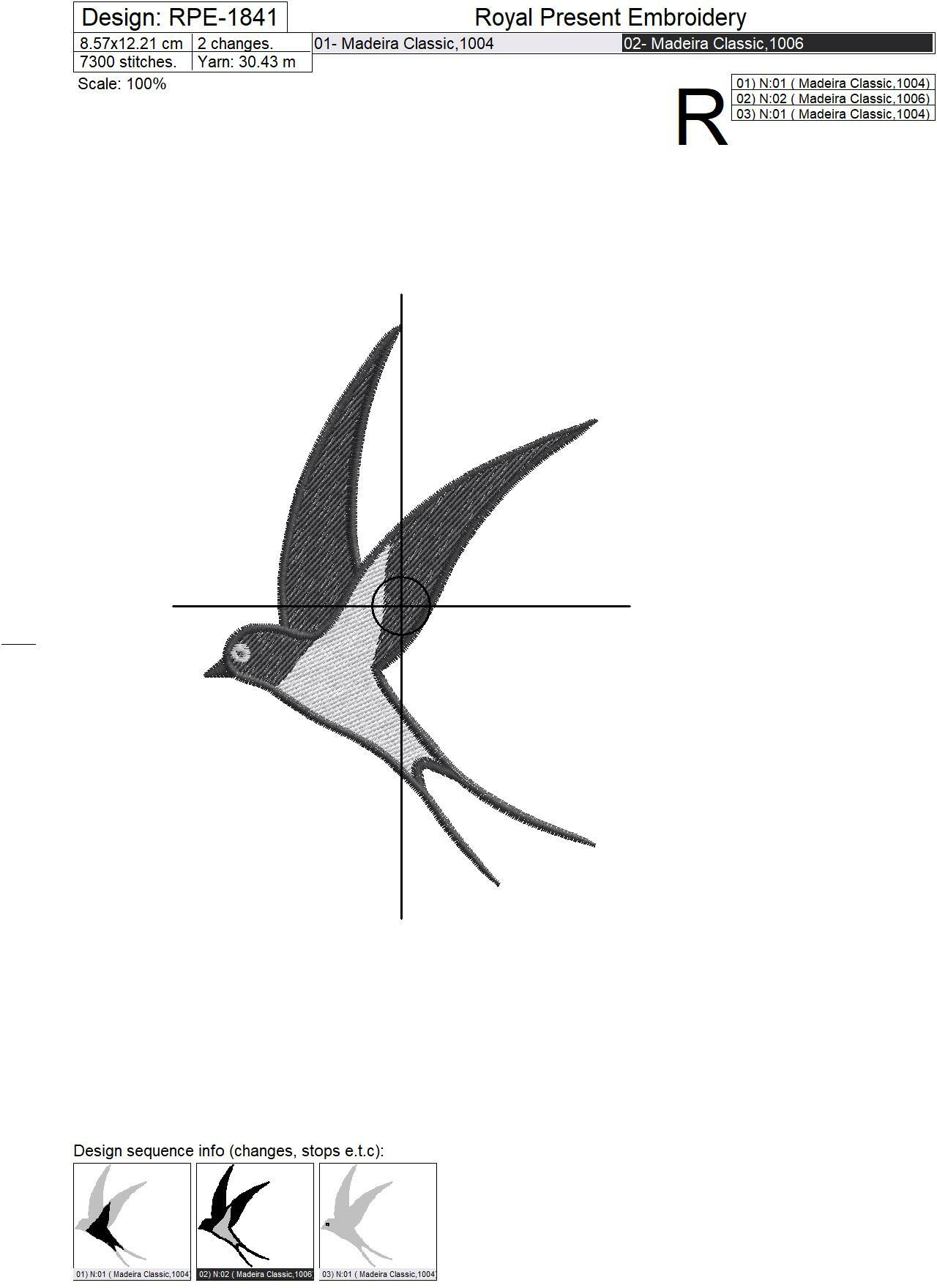 Leaves and swallow Machine Embroidery Designs - 2 sizes