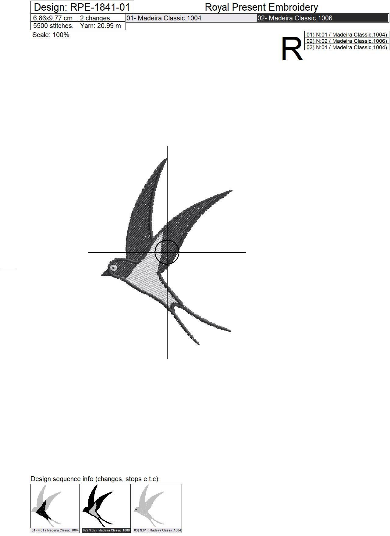 Leaves and swallow Machine Embroidery Designs - 2 sizes