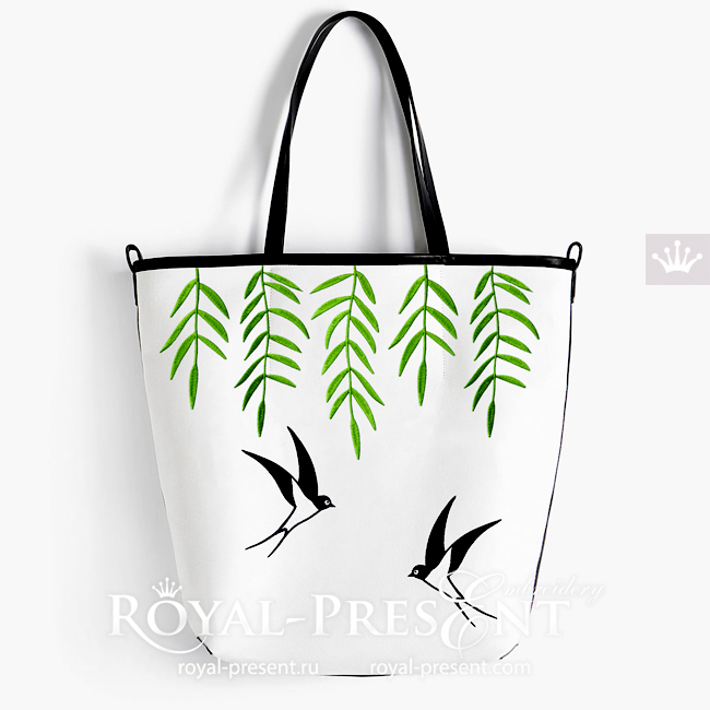 Leaves and swallow Machine Embroidery Designs - 2 sizes