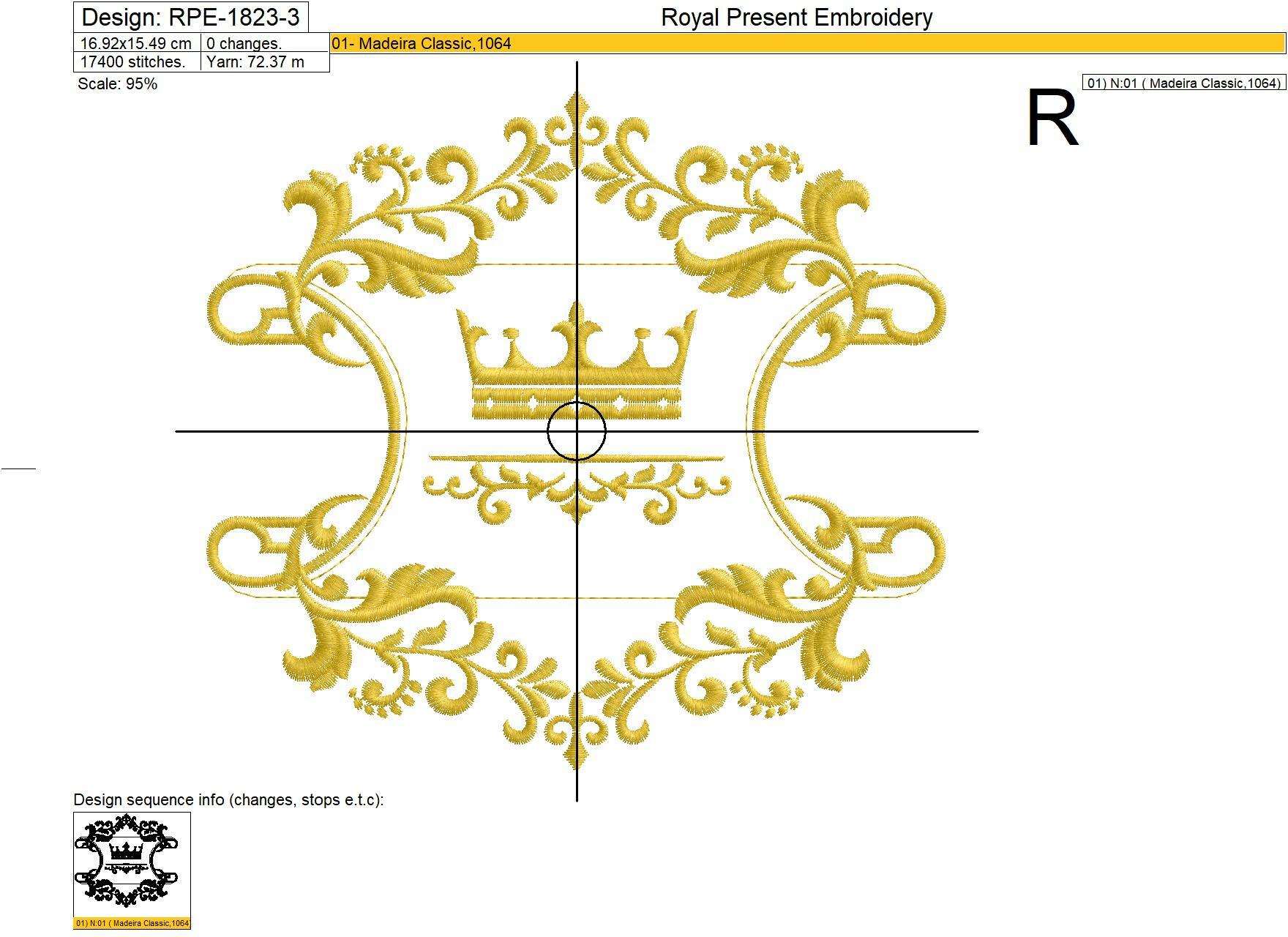Crown with ornate frame Machine Embroidery Design - 5 sizes